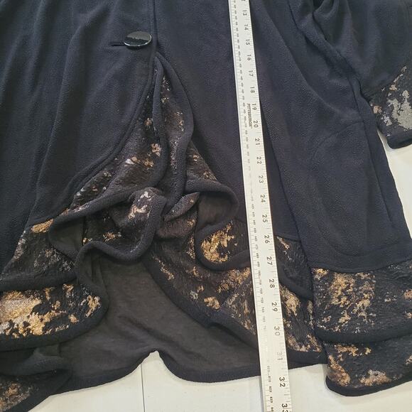 Ali Miles Jacket Womens 2XL Black Ruffle Hem Button Front Metallic Accent - Picture 7 of 9